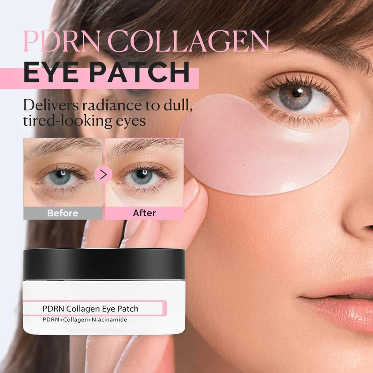 PDRN Collagen under Eye Gel Patches 60 Pieces - Eye Patches for Dark Circles, Puffiness & Wrinkle Appearance, Niacinamide Infused Gel for Daily Revitalizing Care