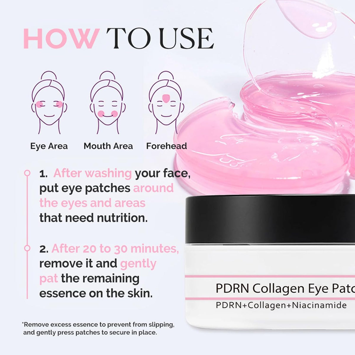 PDRN Collagen under Eye Gel Patches 60 Pieces - Eye Patches for Dark Circles, Puffiness & Wrinkle Appearance, Niacinamide Infused Gel for Daily Revitalizing Care