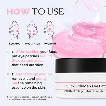 PDRN Collagen under Eye Gel Patches 60 Pieces - Eye Patches for Dark Circles, Puffiness & Wrinkle Appearance, Niacinamide Infused Gel for Daily Revitalizing Care