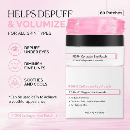PDRN Collagen under Eye Gel Patches 60 Pieces - Eye Patches for Dark Circles, Puffiness & Wrinkle Appearance, Niacinamide Infused Gel for Daily Revitalizing Care