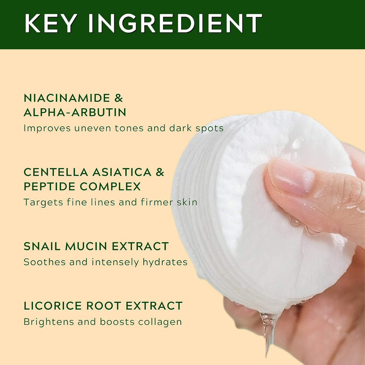 Centella Korean Toner Pads, Centella Face Exfoliator Pads for Dark Spots Remover, Wrinkles & Dull Skin, Soothing & Exfoliating Face Padswith Snail Mucin, Niacinamide, Peptides, 100 Count